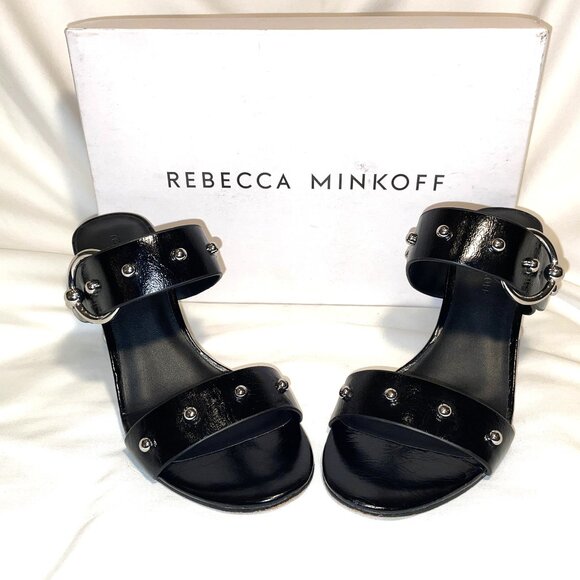 Rebecca Minkoff Amalthea Black Leather Studded Heeled Sandal Size 9 w/Box - Picture 1 of 10